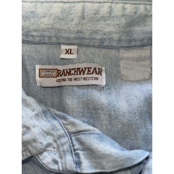 Vintage Corral West Ranchwear Western Aztec Denim Jean Shirt Southwest Mens XL - Picture 5 of 5